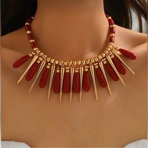 Crimson Spike Gold Collar Necklace